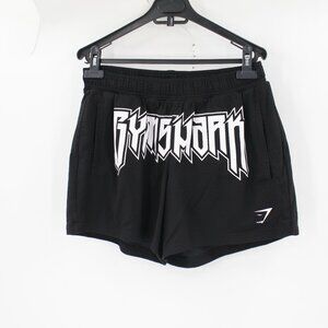 Gymshark Shorts Mens Medium Wordmark Mesh 4" Drawcord Waist black gym workout